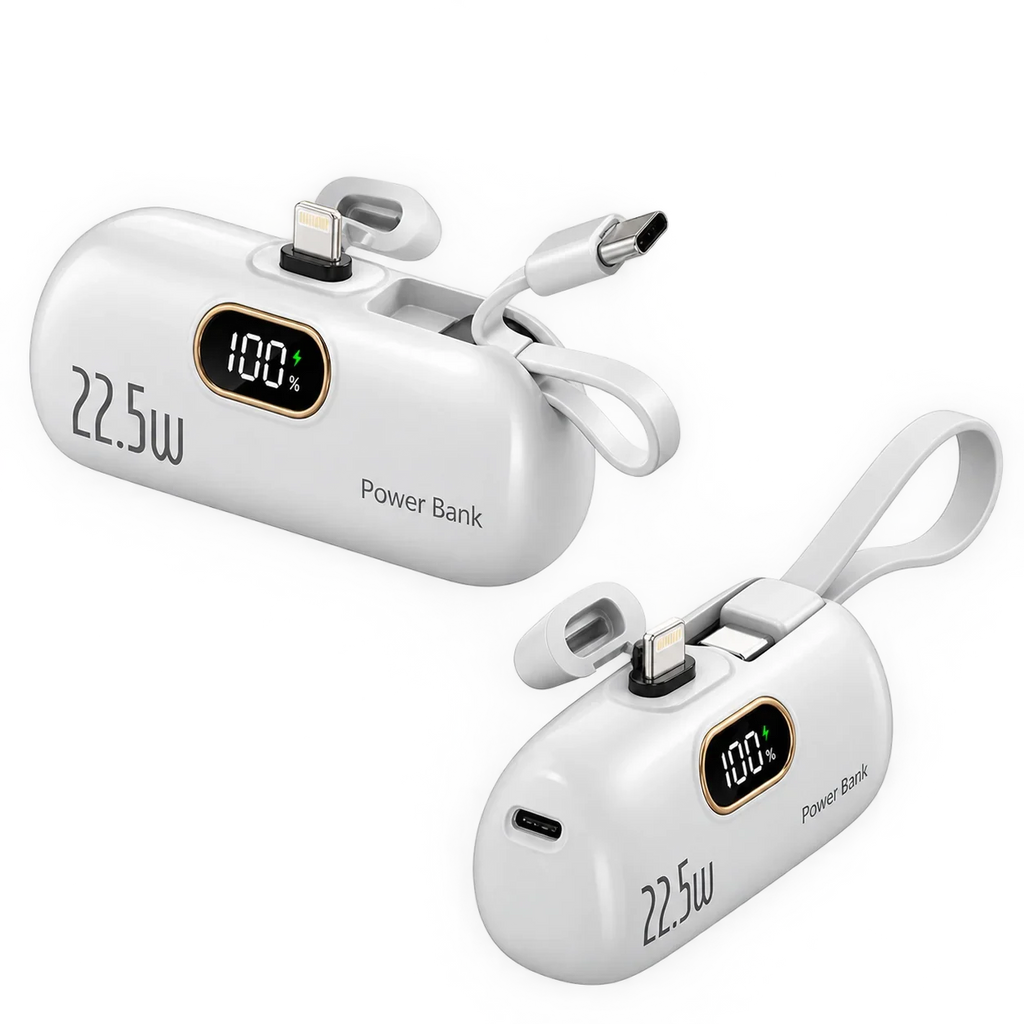20000mAh and 22.5W High-Capacity Power Bank with Built-In Cables