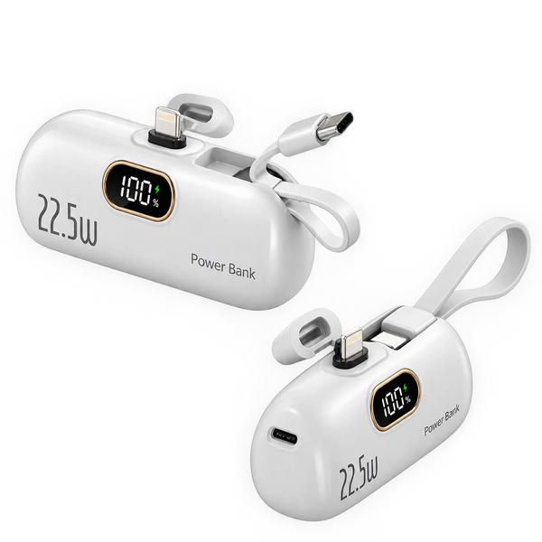 20000mAh and 22.5W High-Capacity Power Bank with Built-In Cables