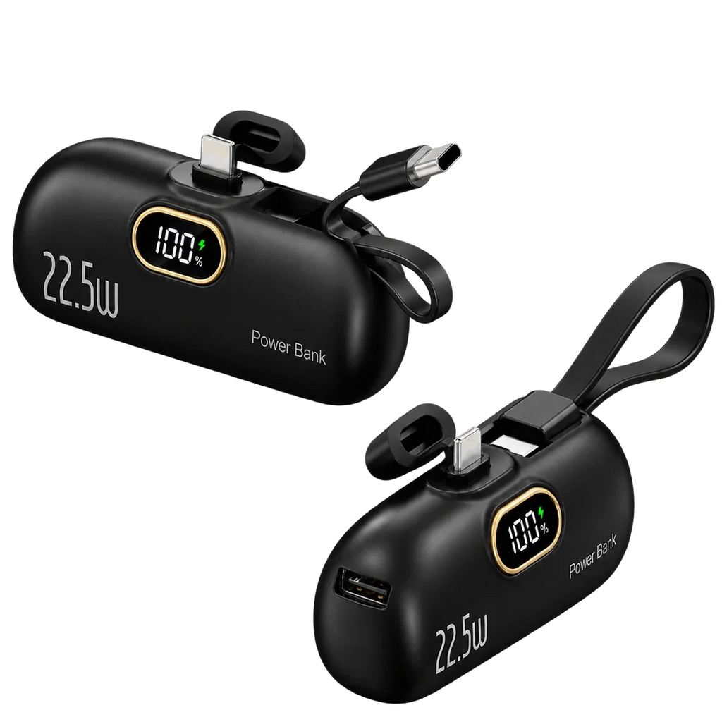 20000mAh and 22.5W High-Capacity Power Bank with Built-In Cables