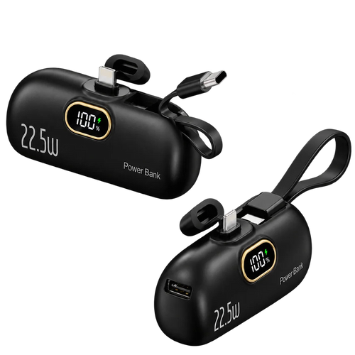 20000mAh and 22.5W High-Capacity Power Bank with Built-In Cables